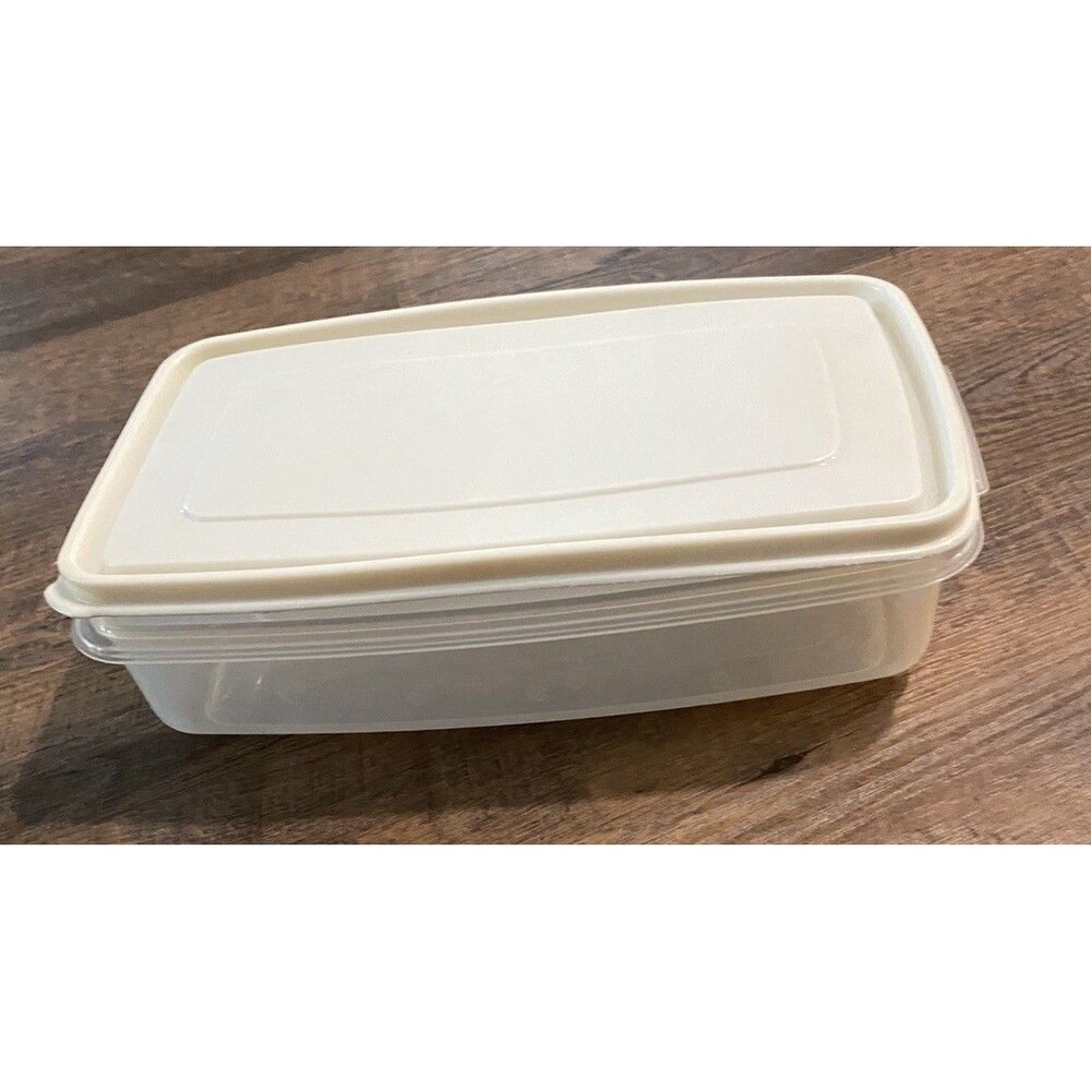 Vtg Rubbermaid Servin Saver #6 Container Clear Almond Lid 7 Cup Rectangular 1.7L